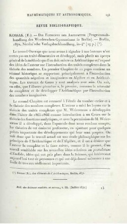 Bulletin des Sciences Mathématiques et Astronomiques.