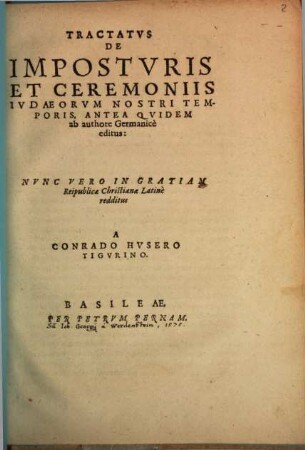 Tractatus de imposturis et ceremoniis Iudaeorum nostri temporis