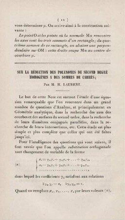 Sur la réduction des polynomes du second degré homogènes a des sommes de carrés.