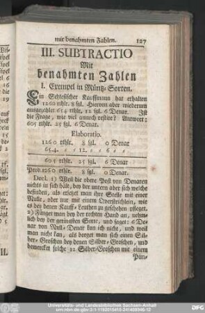 III. Subtractio Mit benahmten Zahlen