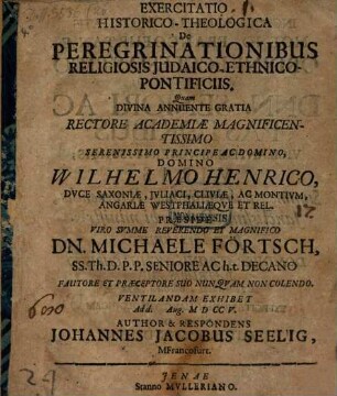 Exercitatio Historico-Theologica De Peregrinationibus Religiosis Judaico-Ethnico-Pontificiis