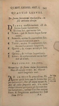 Quaestio LXXVIII. De forma sacramenti Eucharistiae, in sex articulos divisa.