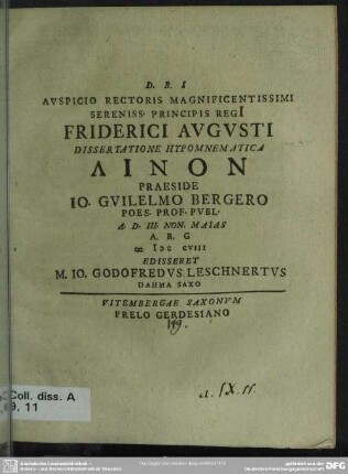 Auspicio Rectoris Magnificentissimi Sereniss. Principis Regi[i] Friderici Augusti Dissertatione Hypomnematica Linon