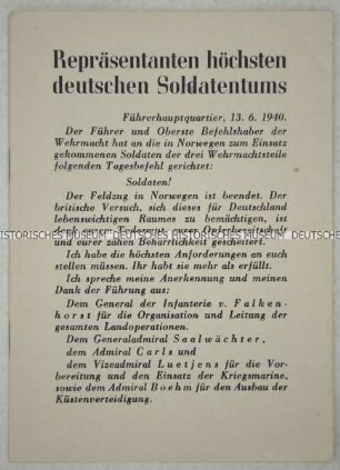 Heft mit Darstellung des Führerhauptquartiers über die Besetzung Norwegens im 2. Weltkrieg