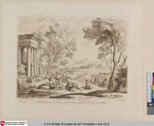 [Landschaft mit Mercur und Argus; links Ruinen eines Tempels.]