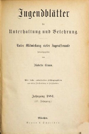 Jugendblätter. 1881 = Jg. 27