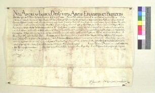 Erzbischof Andreas Jakob von Salzburg bestätigt dem Ludwig Ambruner als Nachfolger von Georg Perkamer eine Kanonikatsstelle und Pfründe im Kollegiatstift zu Mühldorf. S: Erzbischof Andreas Jakob von Salzburg