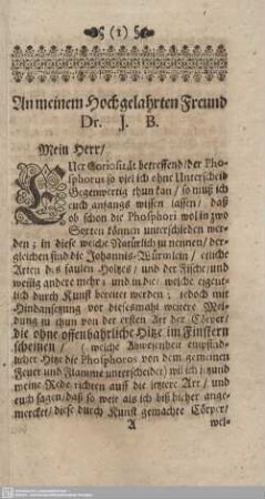 An meinem Hochgelahrten Freund Dr. J. B.