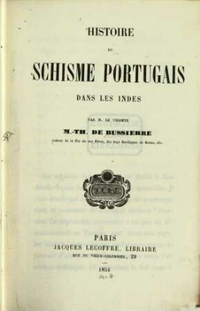 Histoire du schisme portugais dans les Indes