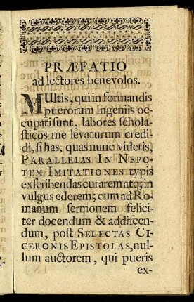 Præfatio ad lectores benevolos.