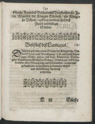 Beschluß deß Landtages.
