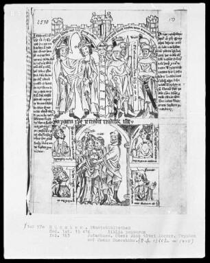 Biblia pauperum — Bildseite mit sieben Miniaturen, Folio 163recto