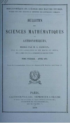 Tome Premier. - Avril 1870.