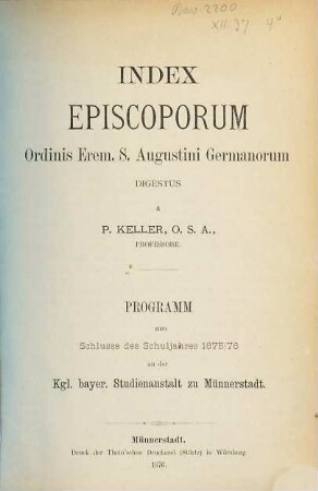 Index episcoporum ordinis erem. s. Augustini Germanorum
