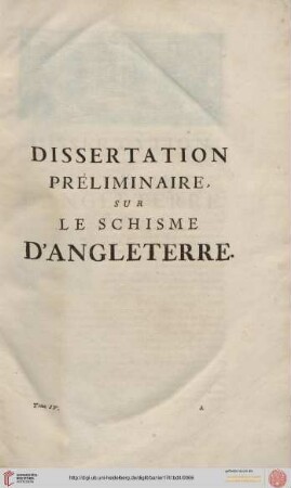 Dissertation préliminaire sur le schisme d'Angleterre