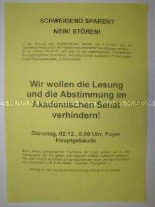 Maueranschlag aus dem Berliner Uni-Streik 1997 gegen die Sparpläne im Bildungswesen