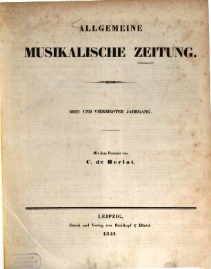Allgemeine musikalische Zeitung. 43. 1841