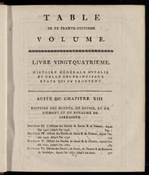 Table de ce Trente-Huitieme Volume.