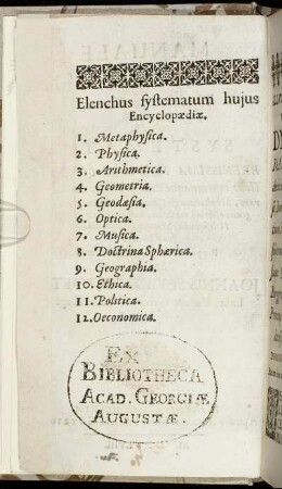Elenchus sytematum hujus Encyclopædiæ.