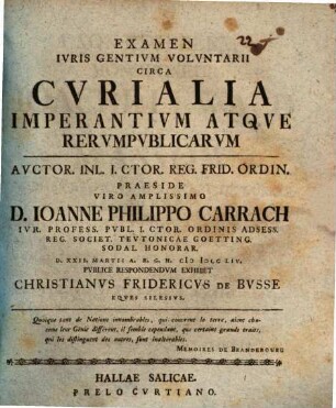 Examen iuris gentium voluntarii circa curialia imperantium atque rerumpublicarum