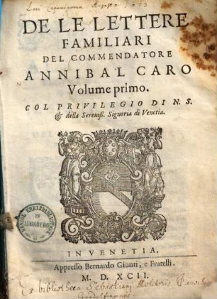 De le lettere familiari del commendatore Annibal Caro, 1
