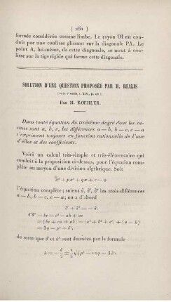 Solution d'une question proposée par M. Realis.