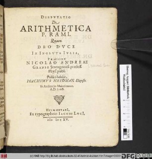 Disputatio De Arithmetica P. Rami
