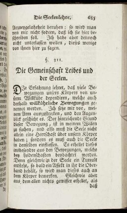 Die Gemeinschaft Leibes und der Seele. - Natur der menschlichen Seele.