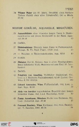 Neuere Gemälde, Aquarelle, Miniaturen (Nr. 35-204)