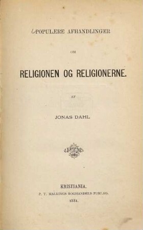 Populaere Afhandlinger om Religionen og Religionerne