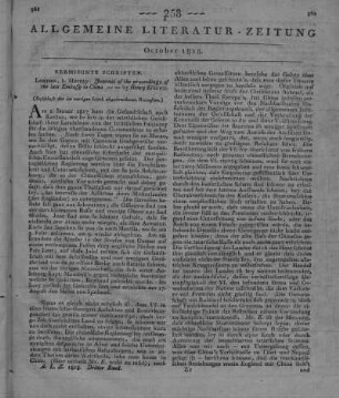 Ellis, H.: Journal Of The Proceedings Of The Late Embassy To China. London: Murray 1817 (Beschluss der im vorigen Stück abgebrochenen Recension)