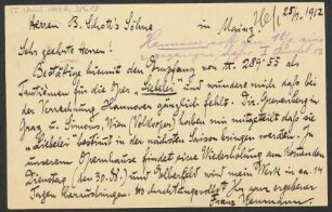 Brief an B. Schott's Söhne : 25.01.1912