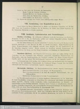VII. Aenderungen von Regulativen u.s.w.