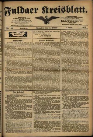 Erste Ausgabe vom Samstag, den 13. Februar 1909.
