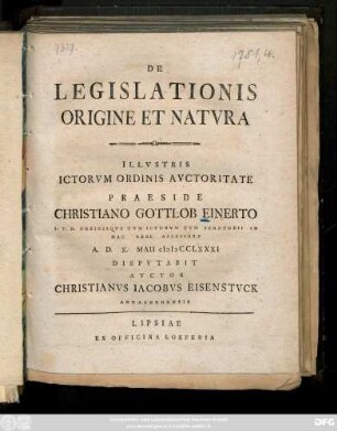 De Legislationis Origine Et Natvra