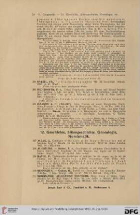 12. Geschichte, Sittengeschichte, Genealogie, Numismatik (Nr.207-256)