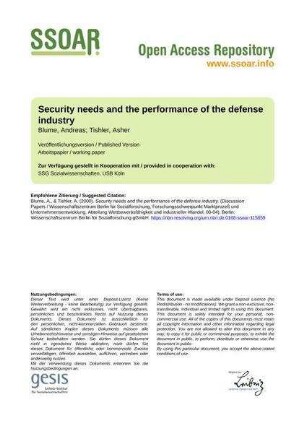 Security needs and the performance of the defense industry