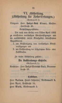VI. Abtheilung (Abtheilung für Uebertretungen)