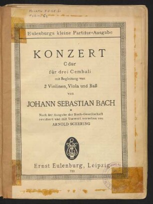 Konzert C-Dur für drei Cembali mit Begleitung von 2 Violinen, Viola und Baß