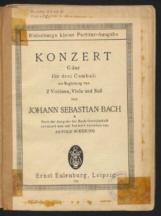 Konzert C-Dur für drei Cembali mit Begleitung von 2 Violinen, Viola und Baß