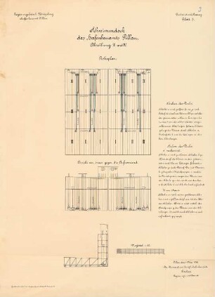 Schwimmdock der Hafenbauinspektion, Pillau: Abteilung III und IV: Rohrplan, Ansicht, Schnitt 1:100