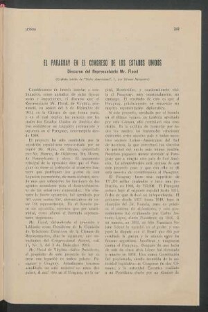 El Paraguay en el Congreso de los Estados Unidos : Discurso del Representante Mr. Flood