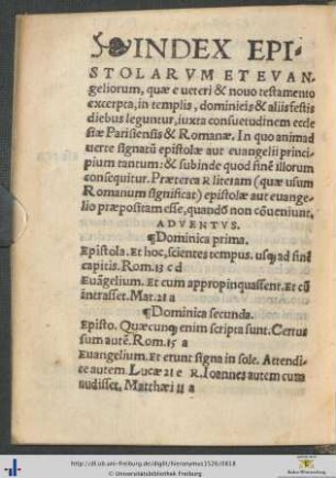 Index Epistolarum Et Evangeliorum