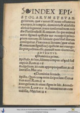 Index Epistolarum Et Evangeliorum