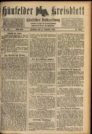Erste Ausgabe vom Samstag, den 11. Dezember 1926.