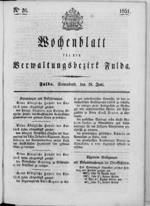 Nr. 26, Ausgabe vom 28. Juni 1851