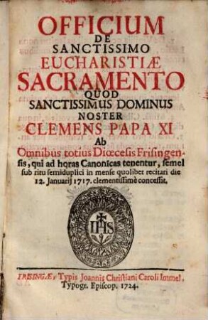Officium de sanctissimo Eucharistiae sacramento