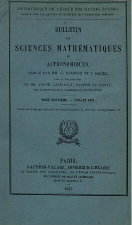 Tome Neuvième. - Juillet 1875.