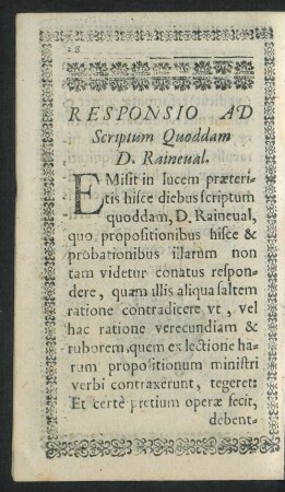 Responsio Ad Scriptum Quoddam D. Raineual.