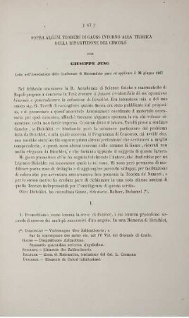 Sopra alcuni teoremi di gauss intorno alle teorica della ripartizione del circolo.